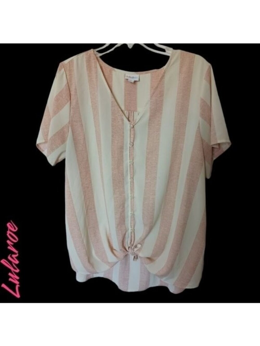 Lularoe shanna button down top Vertical stripe cream& pink Xlarge